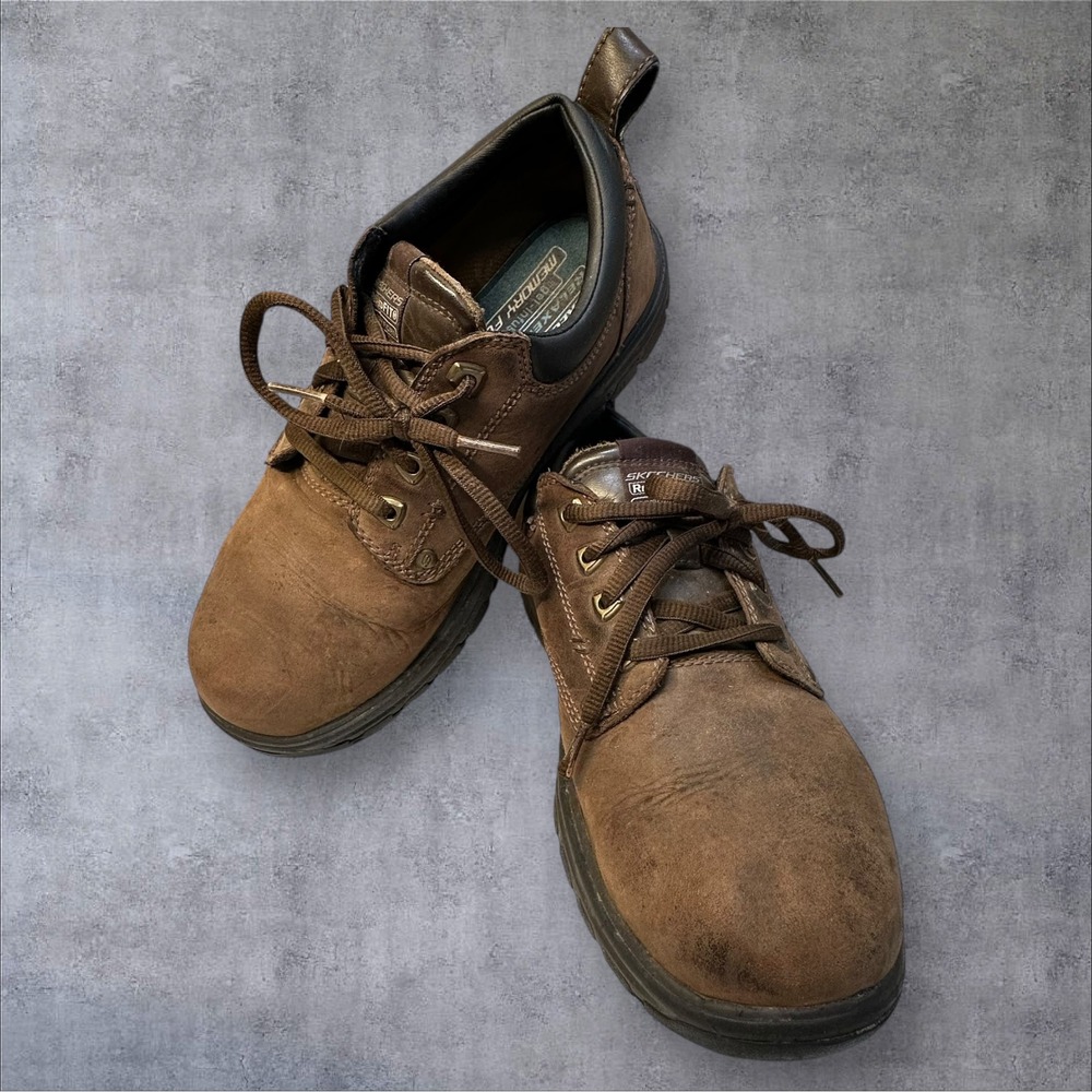 Skechers Relaxed Fit Memory Foam‎ Leather Shoes 64260 Men's 8.5 Brown Lace Up